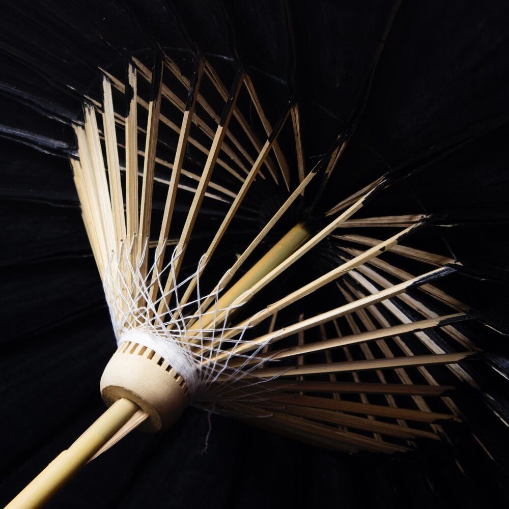 Vintage Chinese Black Paper Parasol With Silver Dragon Design - Picture 3 of 10